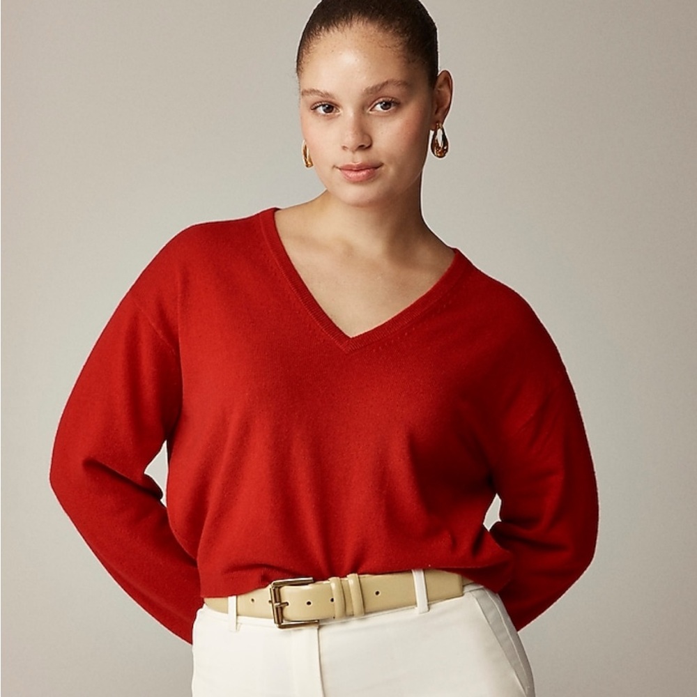 J. Crew Red Cashmere V-Neck Sweater